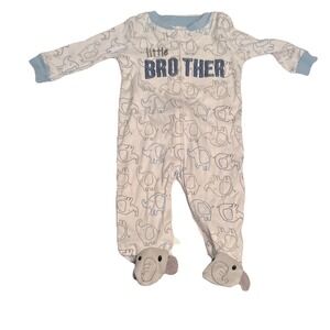 Koala Baby Size 3/6 Months Little Brother White L/S Footed Sleeper W/Elephants